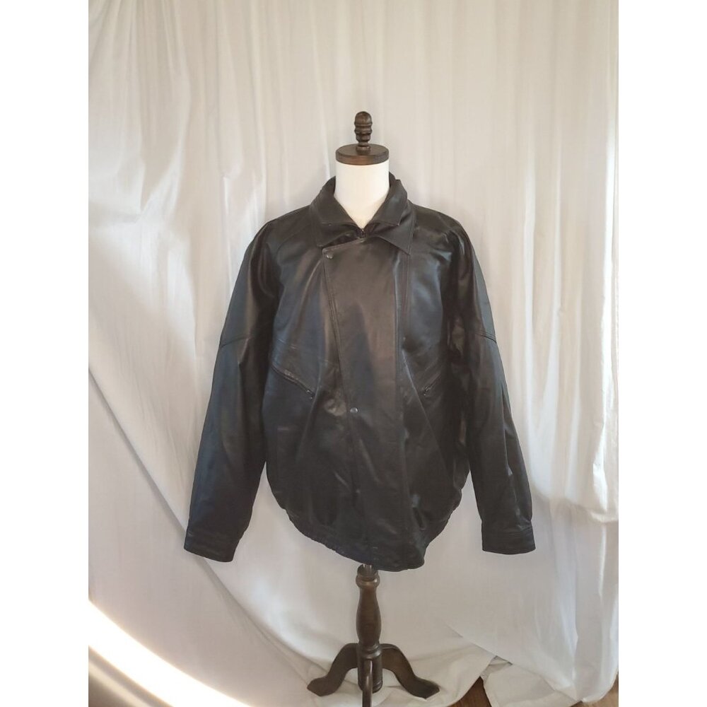 Excelled Men's Leather Jacket Full Zip Quilted Lined Collared Coat 3XLT Black